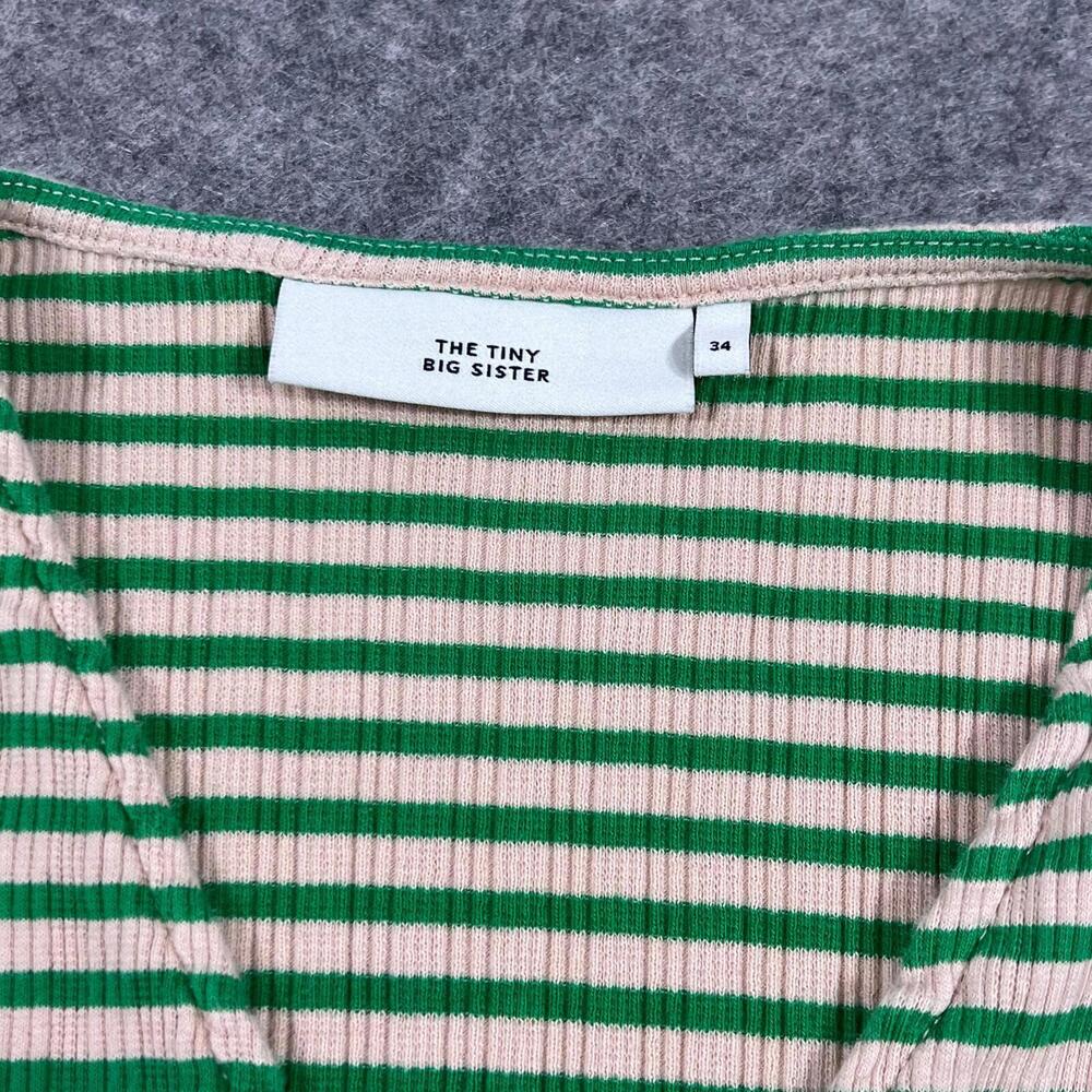 THE TINY BIG SISTER Green Beige Striped Ribbed Knit Shirt Dress Women's 34 US 2 - Picture 2 of 8